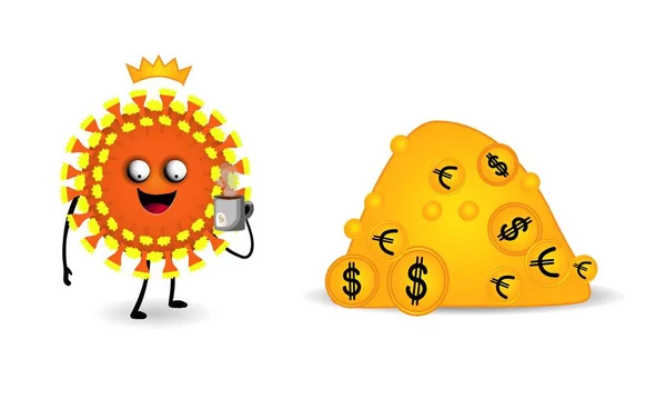 有趣的字符病毒 Coronavirus 对全球经济的影响 金融危机 矢量图解 货币和金融 — 图库矢量图片