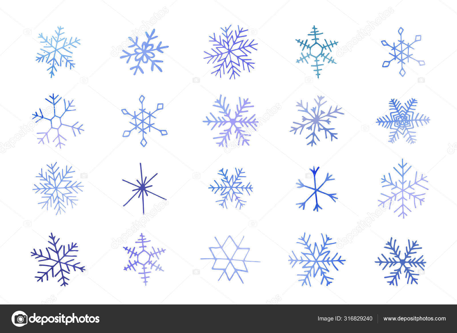 Winter hand drawn set of blue snowflakes Vector Image