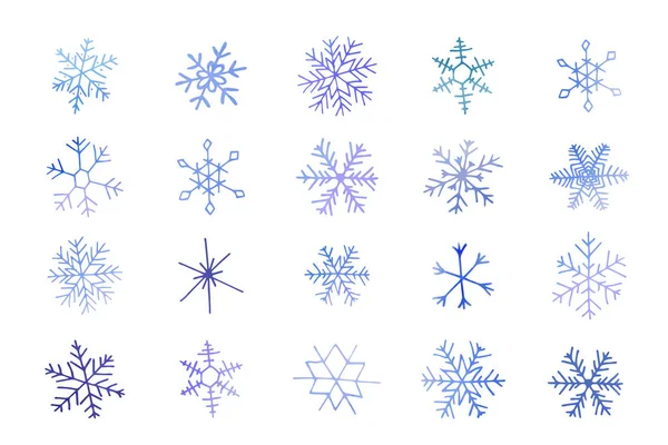 水彩感のあるアートブルーの雪片のコレクション ストックベクトルセット印刷物 プリント ポスター カード ロゴに使用できます 抽象的な背景 手描き冬の装飾要素 — ストックベクタ