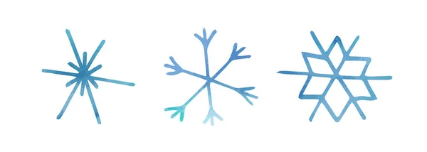 Колекція Художніх Блакитних Сніжинок Акварельною Текстурою Стоковий Векторний Набір Може — стоковий вектор