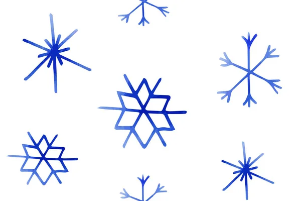 Patrón Sin Costuras Navidad Invierno Con Copos Nieve Azules Artísticos — Vector de stock