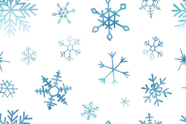 Winter Kerst Naadloos Patroon Met Artistieke Blauwe Sneeuwvlokken Vector Klaar — Stockvector