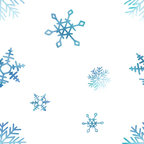 Winter Kerst Naadloos Patroon Met Artistieke Blauwe Sneeuwvlokken Vector Klaar — Stockvector