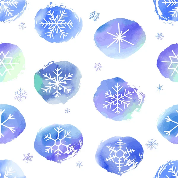 Зимовий Різдвяний Безшовний Візерунок Художніми Блакитними Сніжинками Сніжками Векторний Набір — стоковий вектор