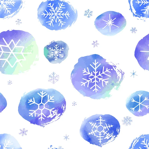 芸術的な青い雪の結晶と雪玉と冬のクリスマスのシームレスなパターン ベクトルセット印刷物 プリント ポスター カード 壁紙に使用できます 休日の背景 手描きの装飾的要素 — ストックベクタ