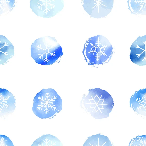 Winter Christmas Seamless Pattern Artistic Blue Snowflakes Snowballs Vector Set — Stock Vector