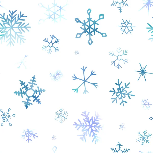 Winter Christmas Seamless Pattern Artistic Blue Snowflakes Vector Set Can — Stock Vector