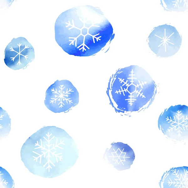 Winter Kerst Naadloos Patroon Met Artistieke Blauwe Sneeuwvlokken Sneeuwballen Vector — Stockvector