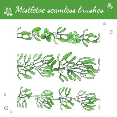 Noel 'de ökseotu dallarından sonsuz fırça koleksiyonu. Tatil dekorasyonu. Vektör ayarlandı. Kartpostallar, selamlar, kartlar, logolar, çelenkler için. Suluboya desenli el çizimi elementler.
