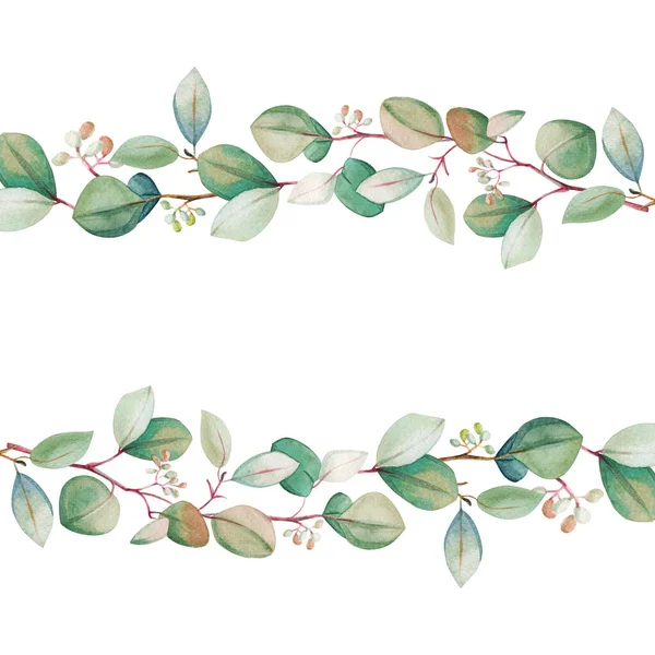 Modèle Cadre Feuille Eucalyptus Floral Aquarelle Illustration Décorative Dessinée Main — Photo