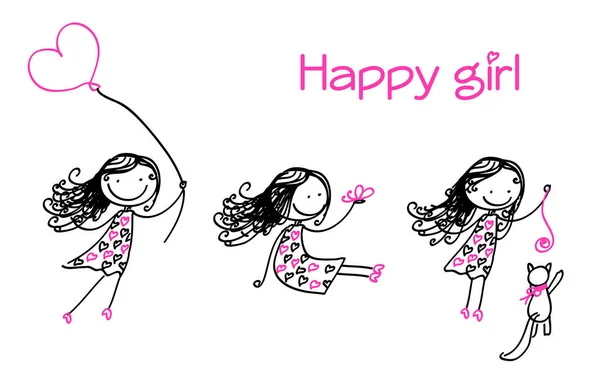 Lykkelig pige illustration – Stock-vektor