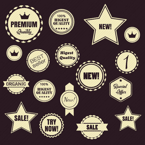 Collection of vintage retro labels, badges, stamps