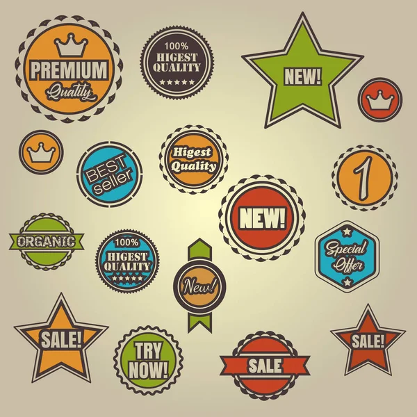 Collection of vintage retro labels, badges, stamps — Stock Vector
