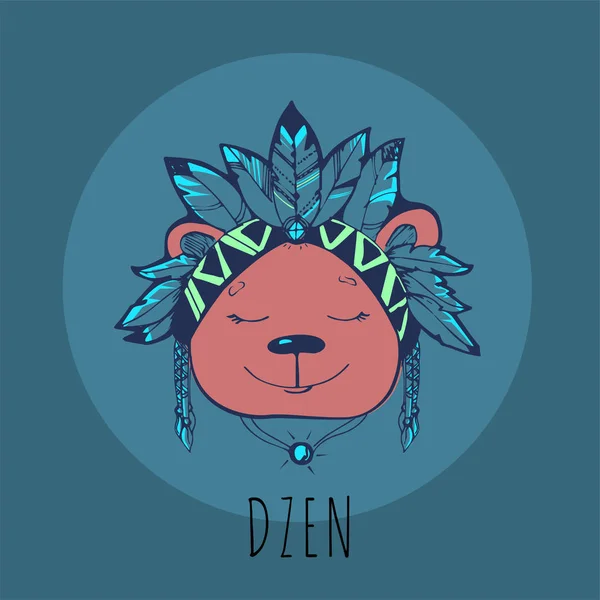 Oso indio con tarjeta de plumas — Vector de stock