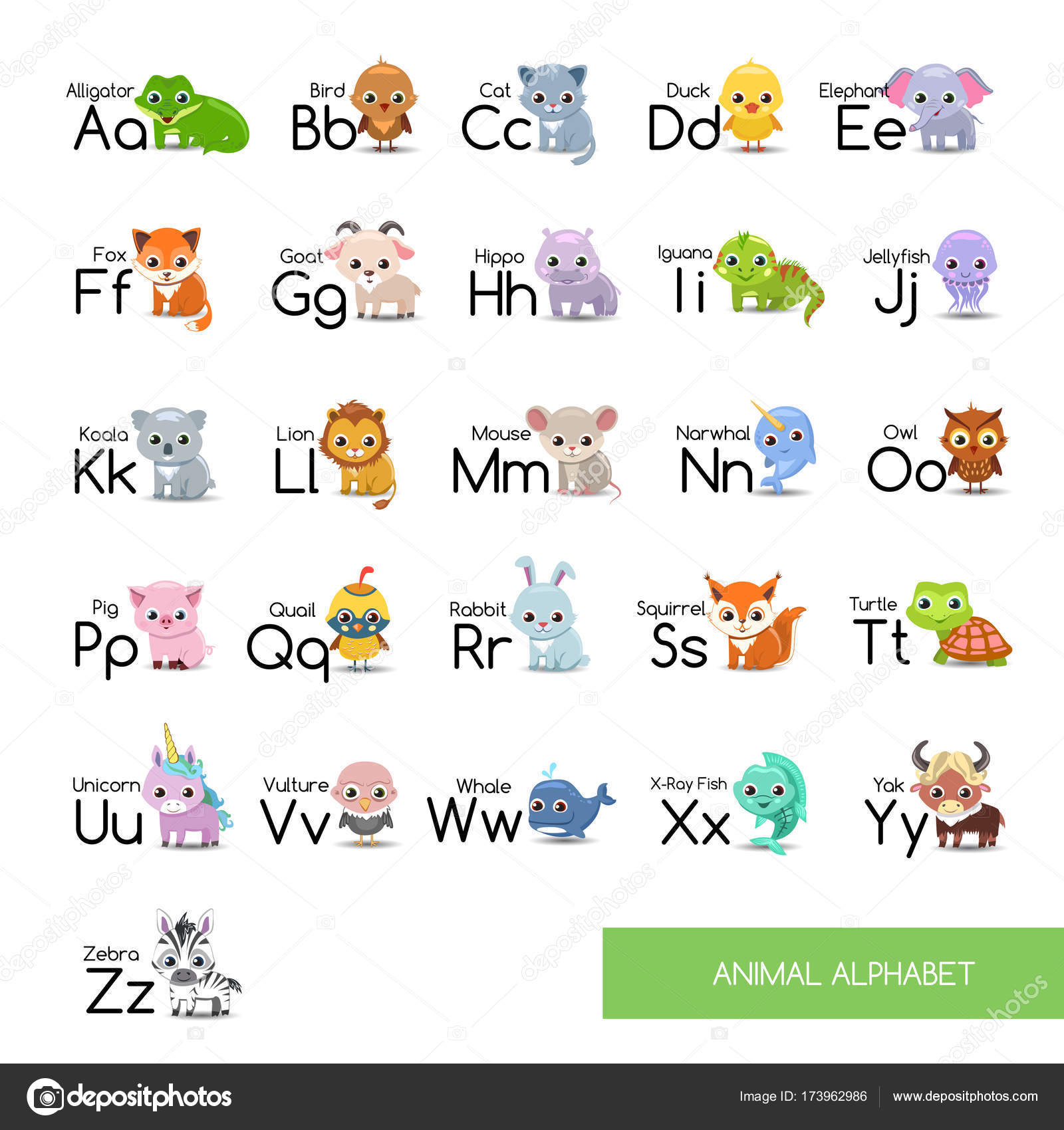 Download Animal alphabet set — Stock Vector © Elentina #173962986