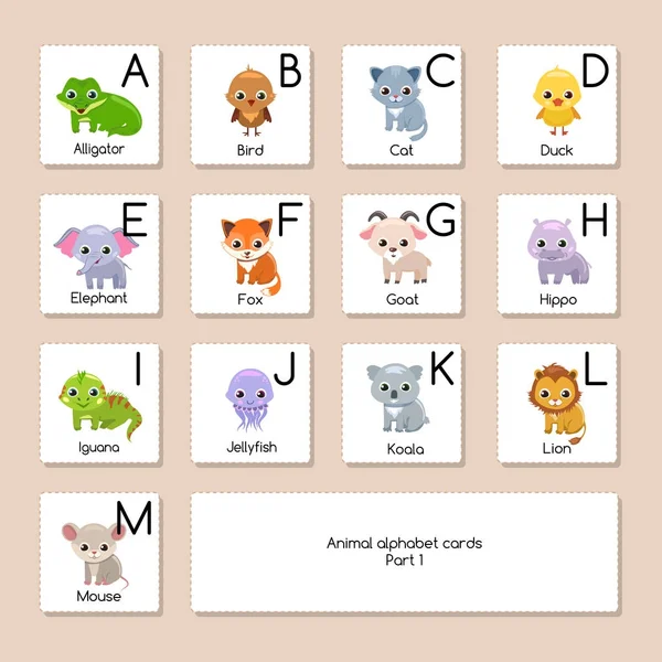Schede alfabeto animale — Vettoriale Stock