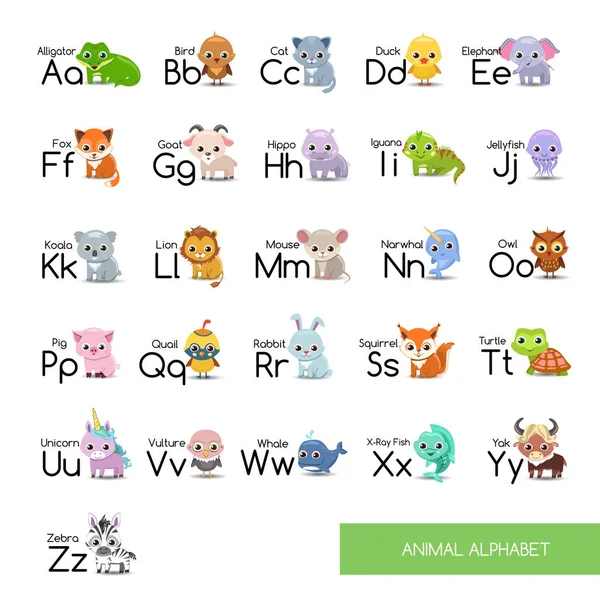 Juego de alfabetos animales — Vector de stock