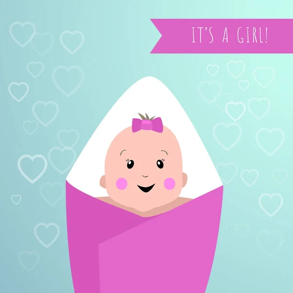 婴儿沐浴设计 这是一个女孩卡 — 图库矢量图片