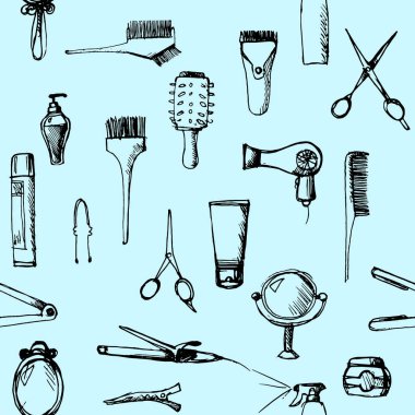 Kuaförlük araçları ve ürünleri saemless desen