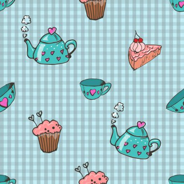 çay Demlikli ekose seamless modeli