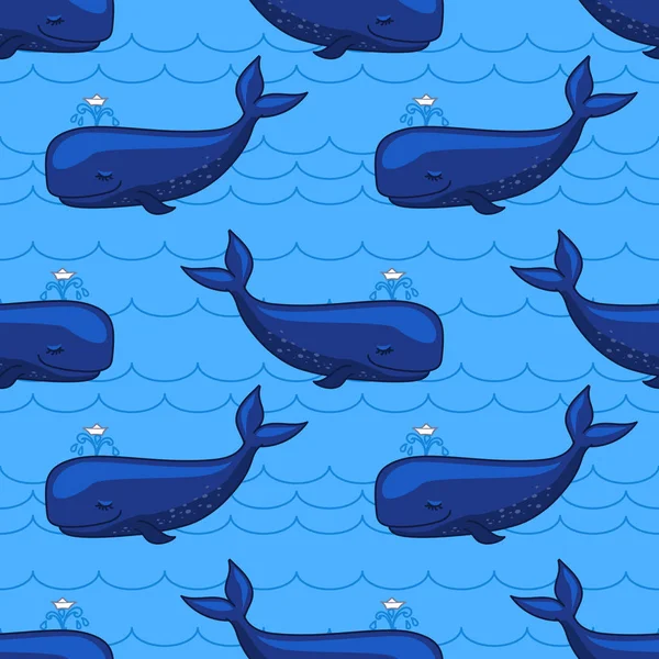 Seamless Pattern Whales — Stock Vector