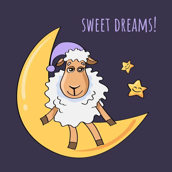 Вівці Сидять Місяці Ілюстрація — стоковий вектор