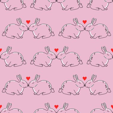sevimli tavşanlar aşk seamless modeli