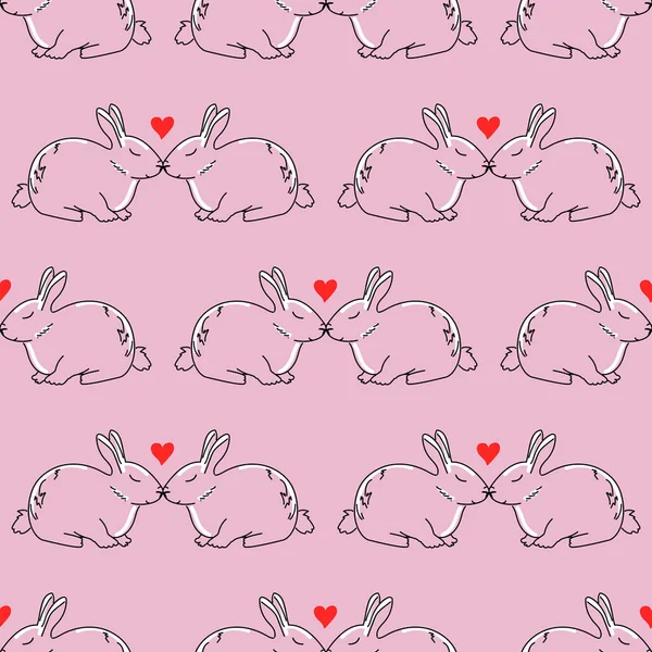 Cute Rabbits Love Seamless Pattern — Stock Vector