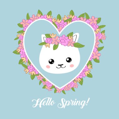 Merhaba bahar kartı ile sevimli kedi