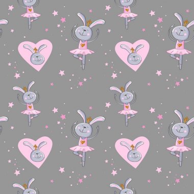 sevimli tavşan balerin seamless modeli