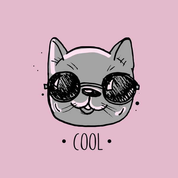 Cute Cat Zonnebril Afbeelding — Stockvector