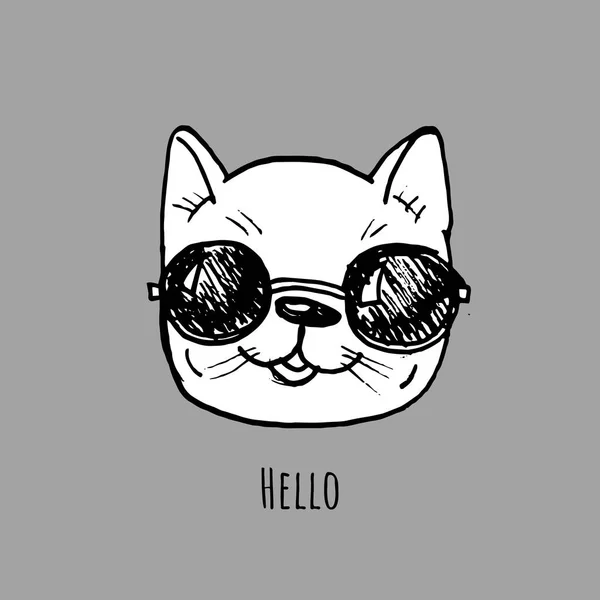 Lindo Gato Gafas Sol Ilustración — Archivo Imágenes Vectoriales