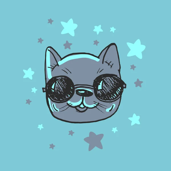 Cute Cat Zonnebril Afbeelding — Stockvector