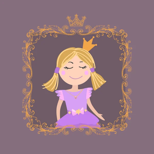 Bonito Pequena Princesa Ilustração — Vetor de Stock