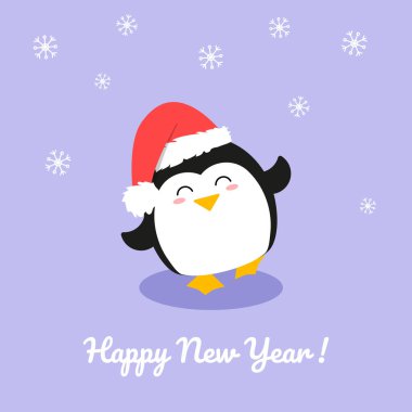 Şirin penguenli yeni yıl illüstrasyonu