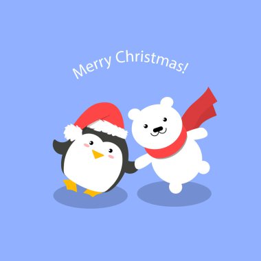 Tatlı ayı ve penguenli Mutlu Noeller.