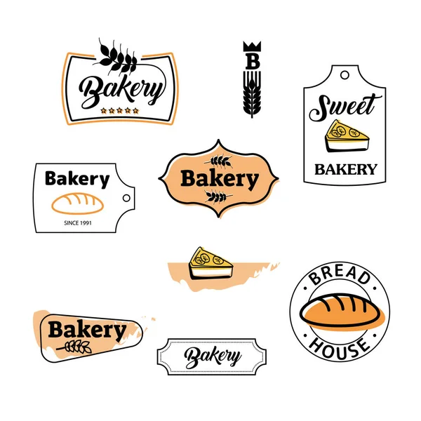 Logotipos Panadería Conjunto Elementos Diseño Logotipos Insignias Etiquetas Iconos Objetos — Vector de stock