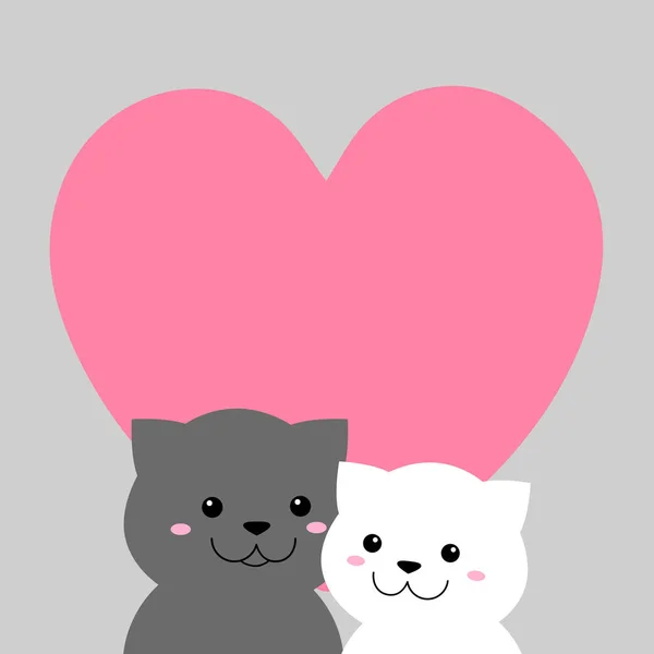 Schattig Katten Liefde Valentijnsdag Kaart — Stockvector