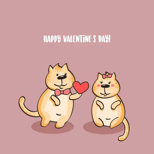 猫と一緒にハッピーバレンタインデーのかわいいカード — ストックベクタ