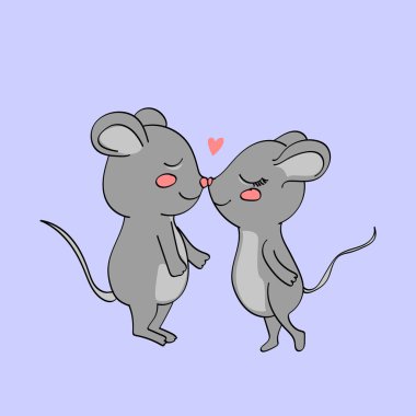 Aşk vektörü illüstrasyonunda sevimli fareler