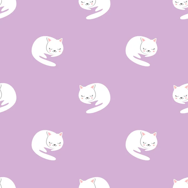 Nahtloses Muster Mit Süßer Weißer Katze — Stockvektor
