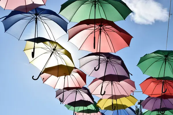 Umbrellas Hanging Sky — Stock Photo, Image