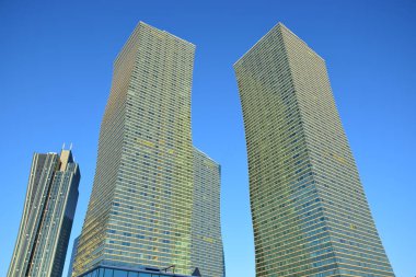 Astana (Nur-Sultan), Kazakistan - Kazakistan 'ın başkenti Astana' da (Nur-Sultan) modern binaların manzarası
