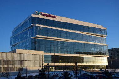 Astana (Nur-Sultan), Kazakistan - Kazakistan 'ın başkenti Astana' da (Nur-Sultan) modern binaların manzarası