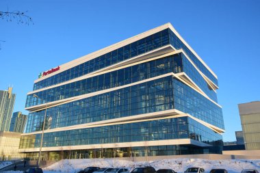 Astana (Nur-Sultan), Kazakistan - Kazakistan 'ın başkenti Astana' da (Nur-Sultan) modern binaların manzarası