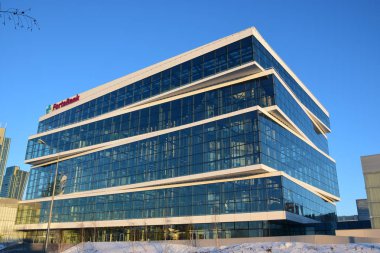 Astana (Nur-Sultan), Kazakistan - Kazakistan 'ın başkenti Astana' da (Nur-Sultan) modern binaların manzarası