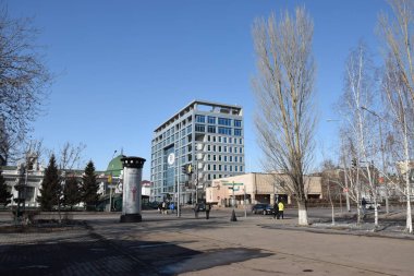 Astana (Nur-Sultan), Kazakistan - Kazakistan 'ın başkenti Astana' da (Nur-Sultan) modern binaların manzarası