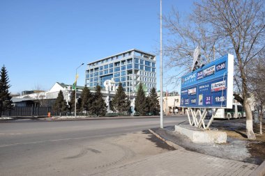 Astana (Nur-Sultan), Kazakistan - Kazakistan 'ın başkenti Astana' da (Nur-Sultan) modern binaların manzarası