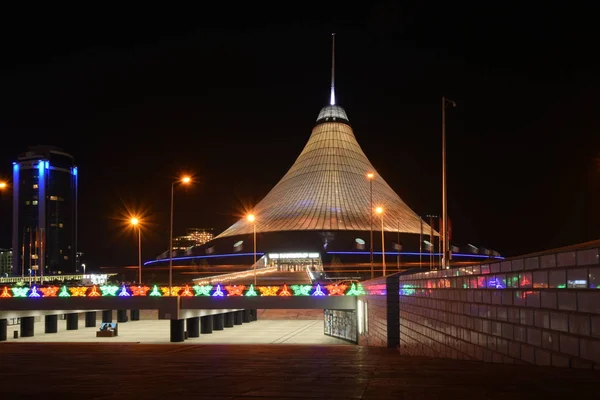 Vista Noturna Astana Capital Cazaquistão Sede Expo 2017 — Fotografia de Stock
