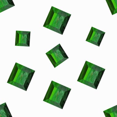 Gemstone deseni. Kusursuz çizim. Beyaz üzerine yeşil kristal 